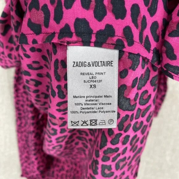 Zadig Voltaire Dress Womens XS Pink Mini Long Sleeve Cinch Leopard Print NEW - Picture 8 of 13